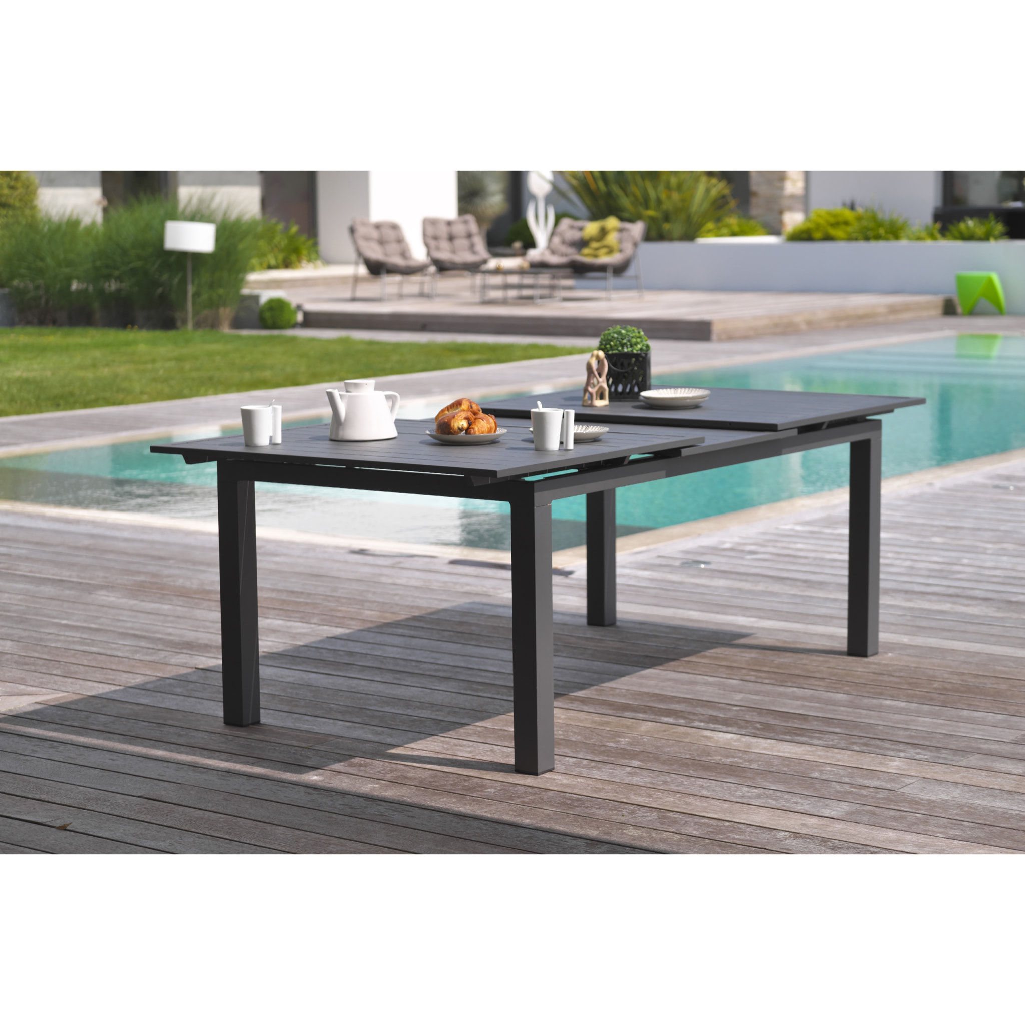 MIAMI - Ensemble repas de jardin 12 places en aluminium gris anthracite