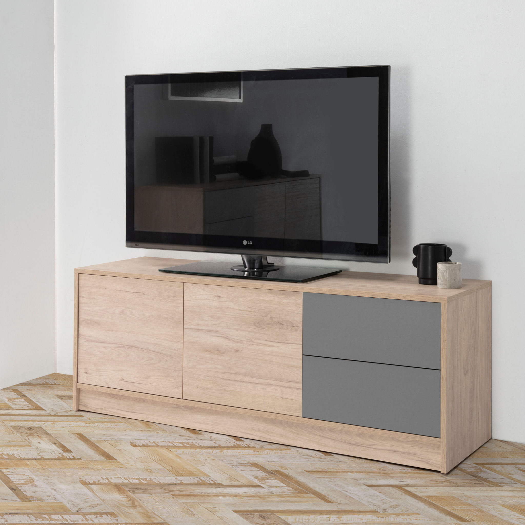 Mueble tv panama 136 cm 2c2p sahara/gris