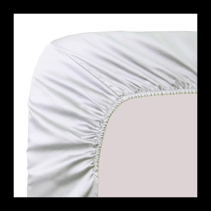 Drap housse b30 satin de coton uni blanc Ava uni blanc