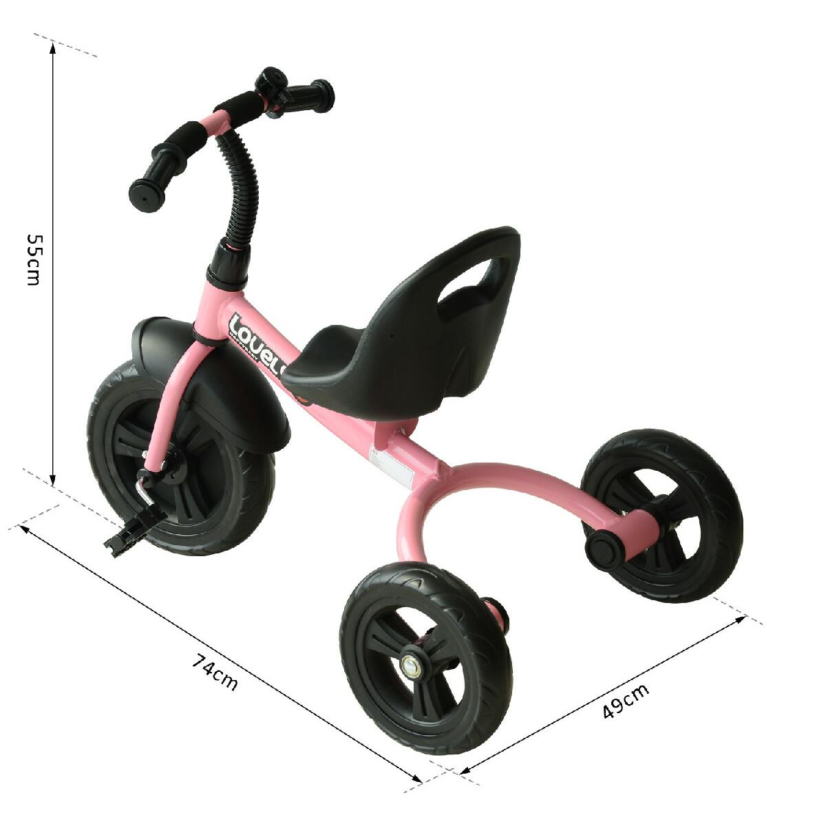 Tricycle enfants multi-équipé garde-boue sonnette pédales antidérapantes siège réglable 2 positions avec dossier