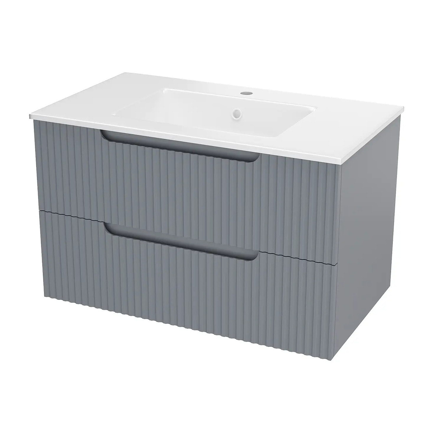Meuble de Salle de Bains LEON 80cm Gris - 2 Tiroirs en MDF Ondulés - Vasque à encastrer