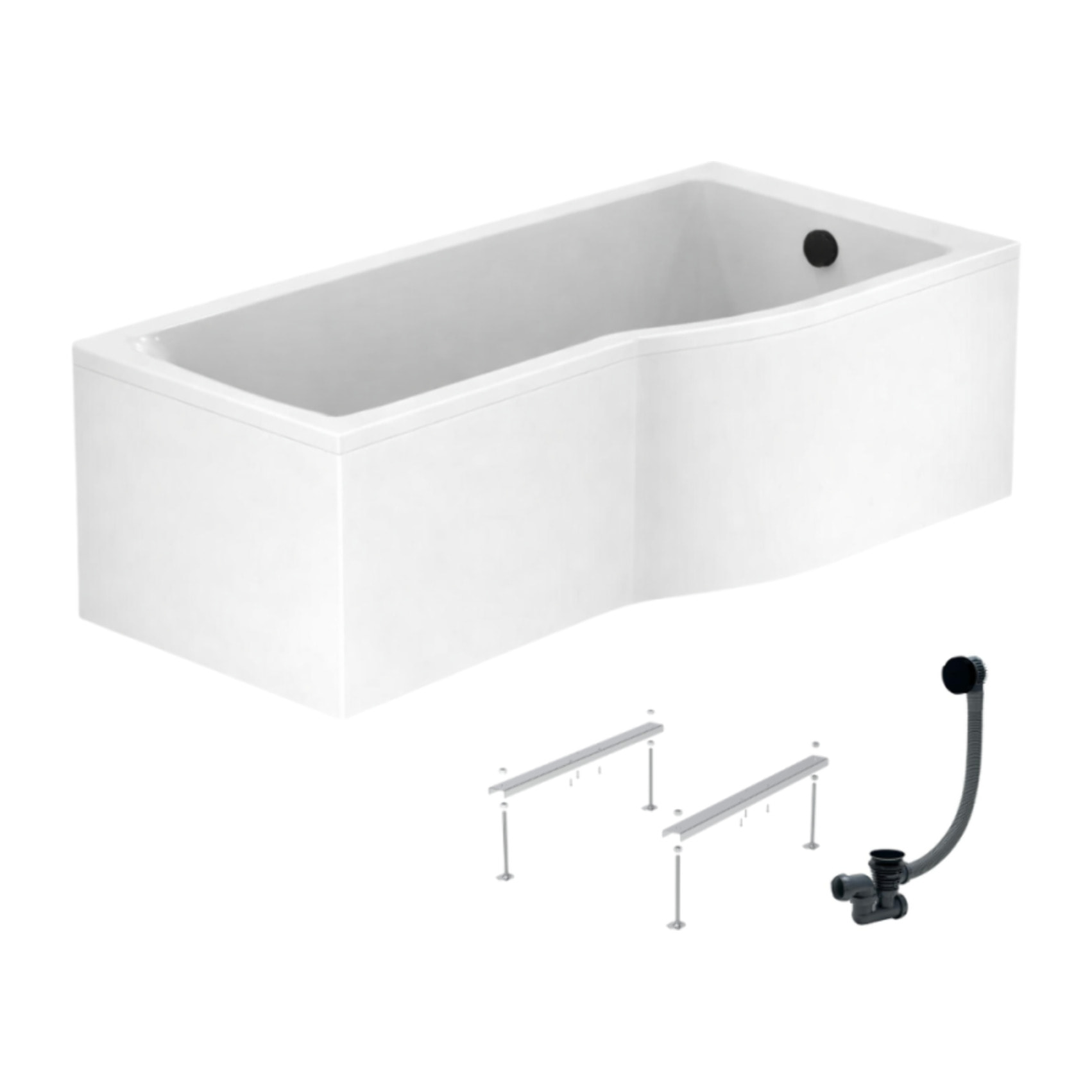 Baignoire bain douche 150 x 80 cm droite Connect Air + tablier + pieds + vidage Noir mat
