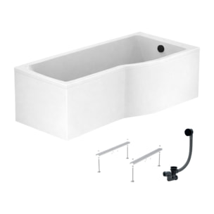 Baignoire bain douche 150 x 80 cm droite Connect Air + tablier + pieds + vidage Noir mat