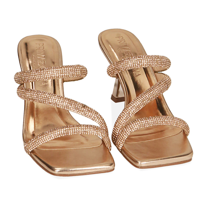 Mules oro con strass, tacco 7,5 cm