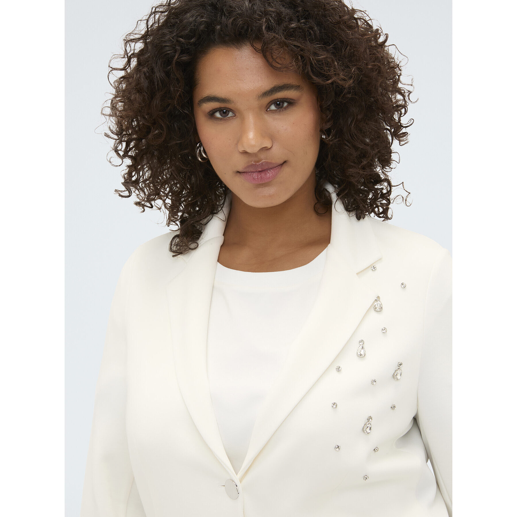 Fiorella Rubino - Blazer en scuba con aplicaciones de cristal - Blanco