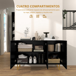 Aparador para Salón Aparador de Entrada con 3 Puertas y Estantes Ajustables Armario de Almacenamiento para Cocina Sala 120x40x75 cm Negro Brillo
