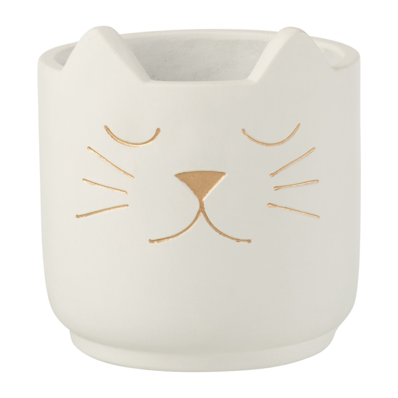 J-Line cache-pot Chat - ciment - blanc/or - small - Ø 14 cm