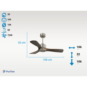 Ventilateur de plafond Réversible  Thermostat Wifi Moteur à courant continu Toits en pente Télécommande Hypersilence Mémoire Shopify Vendible (AUTOMATIQUE)