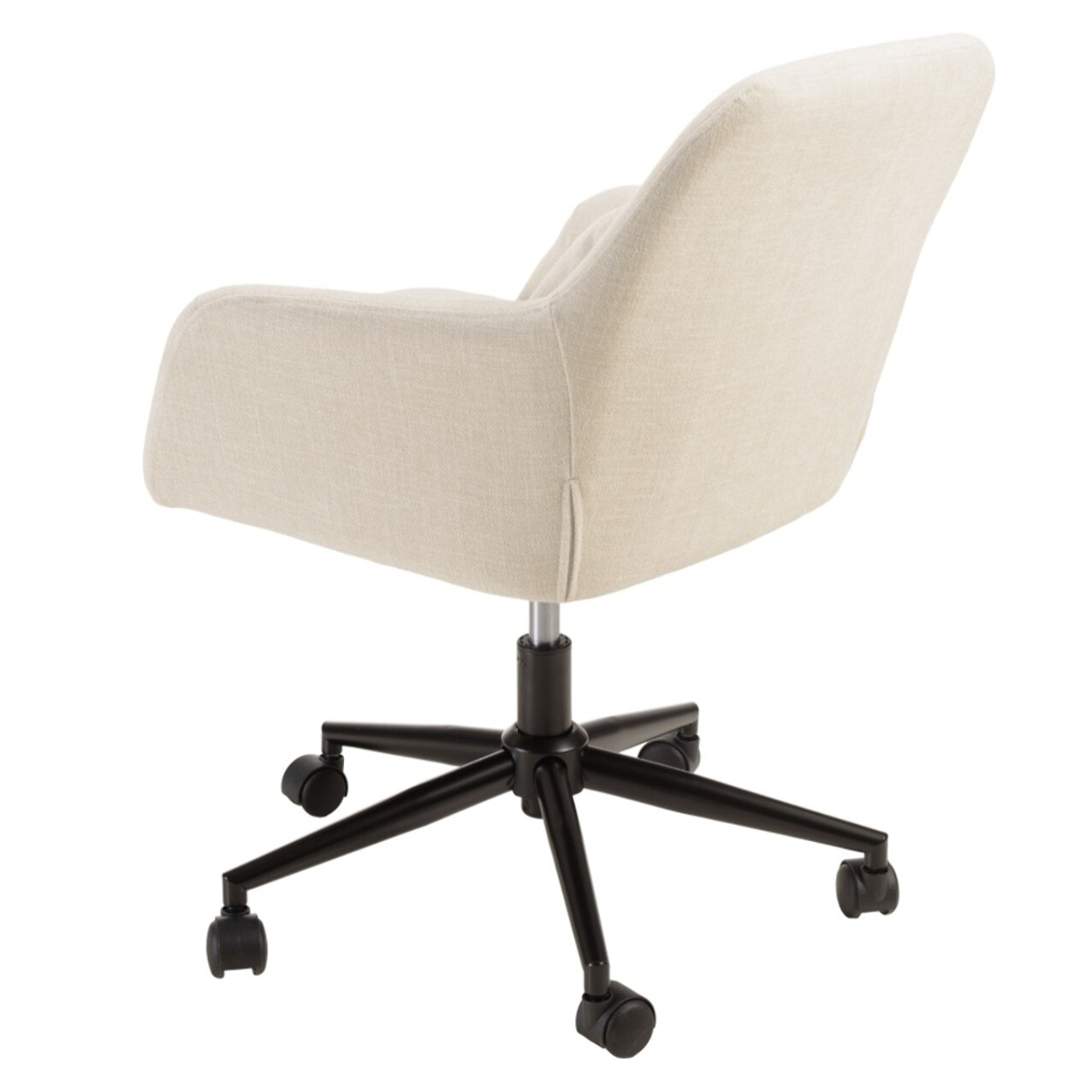 MINA - Chaise de bureau à roulettes en tissu beige dossier carré