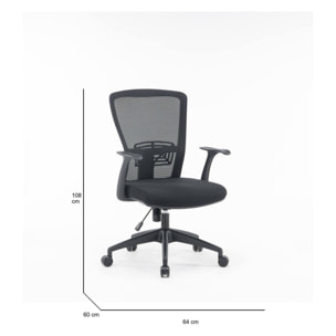 Sedia da ufficio Devonport, Poltrona operativa a rete con braccioli, Seduta ergonomica da ufficio, 60x64h98/108 cm, Nero