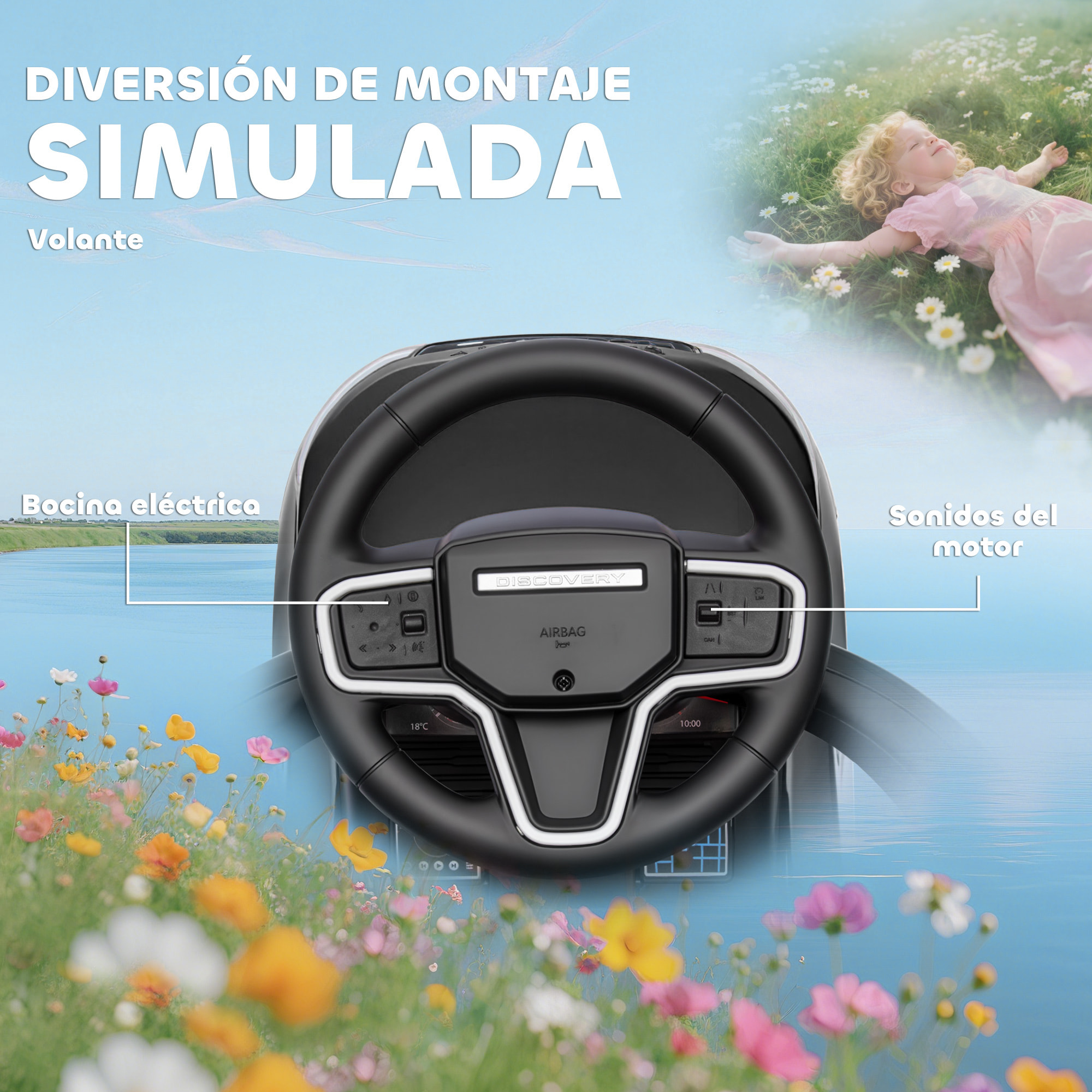 Coche Correpasillos 2 en 1 para Niños de 18-36 Meses LAND ROVER DISCOVERY, Correpasillos con Espacio de Almacenaje, Bocina, Volante, Mango de Empuje y Barandilla Extraíbles, Negro