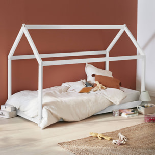 Lit cabane Montessori. bois massif en pin naturel blanc - Tobias - sommier inclus. 90 x 190 cm