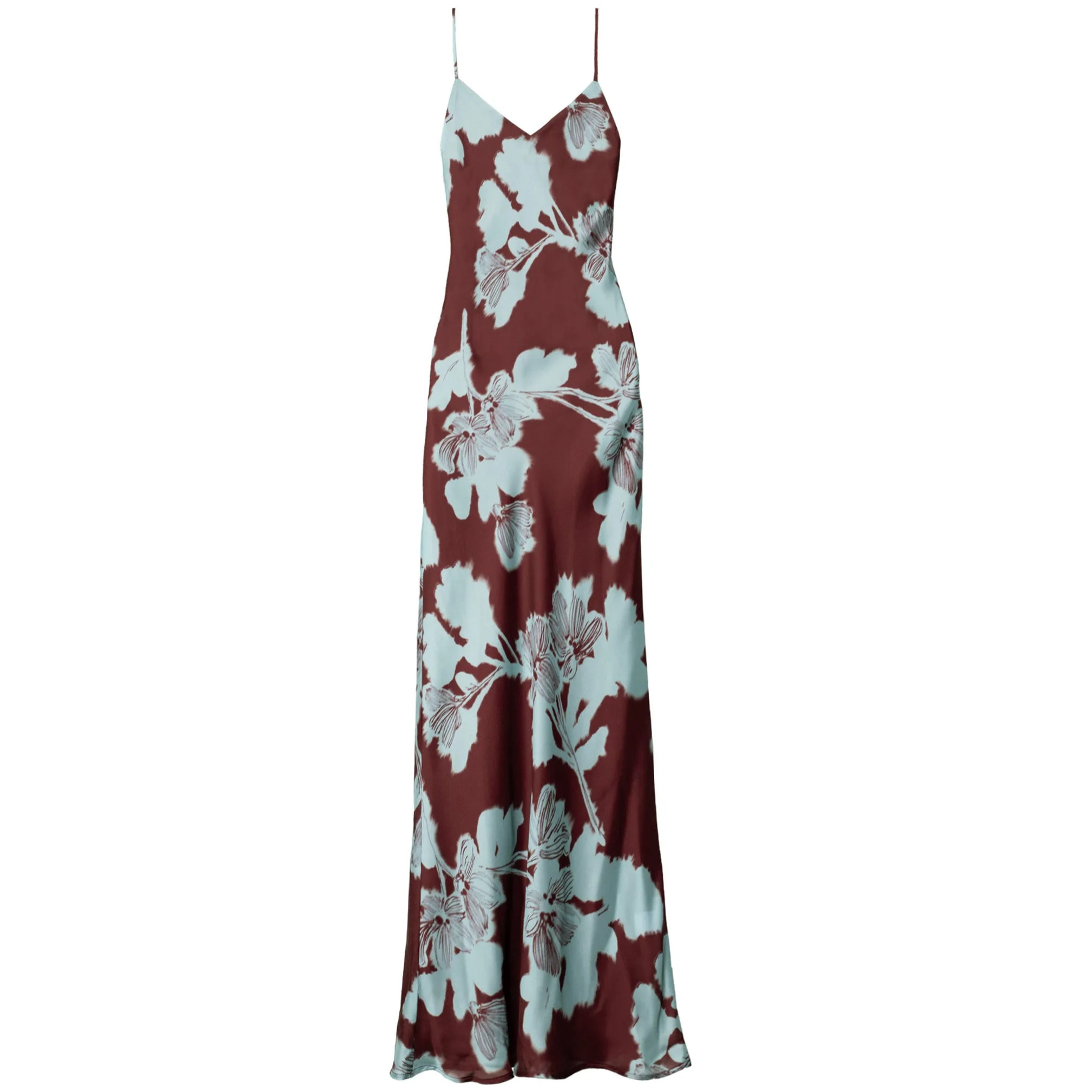 Vestido largo lencero con corte al bies y tirantes