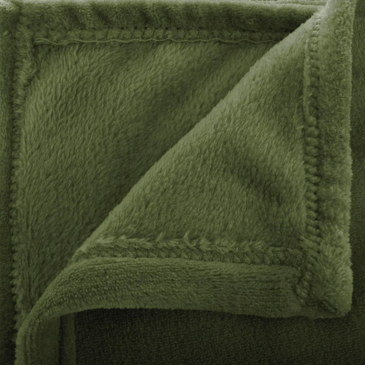 Plaid flanelle vert kaki 180x230cm