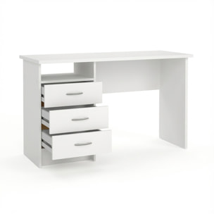 Scrivania Moderna Con 3 Cassetti E Vano a Giorno Desk Salvaspazio Per Home Office Studio E Cameretta Piano di Lavoro Ampio 120.1X48.1X72.6 Cm Bianco