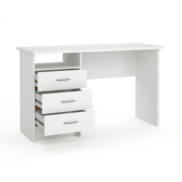 Scrivania Moderna Con 3 Cassetti E Vano a Giorno Desk Salvaspazio Per Home Office Studio E Cameretta Piano di Lavoro Ampio 120.1X48.1X72.6 Cm Bianco