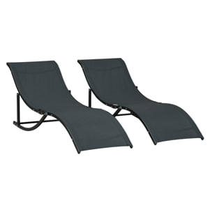 2 Tumbonas Plegables en Forma de S Aluminio Textilene para Piscina Terraza Negro