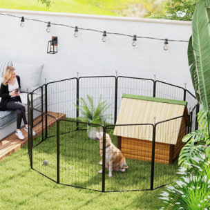 Parque para Perros de 12 Paneles de 100 cm de Altura, Vallas para Perros de Acero Resistente Plegable, con Puertas, para Interior y Exterior, Negro