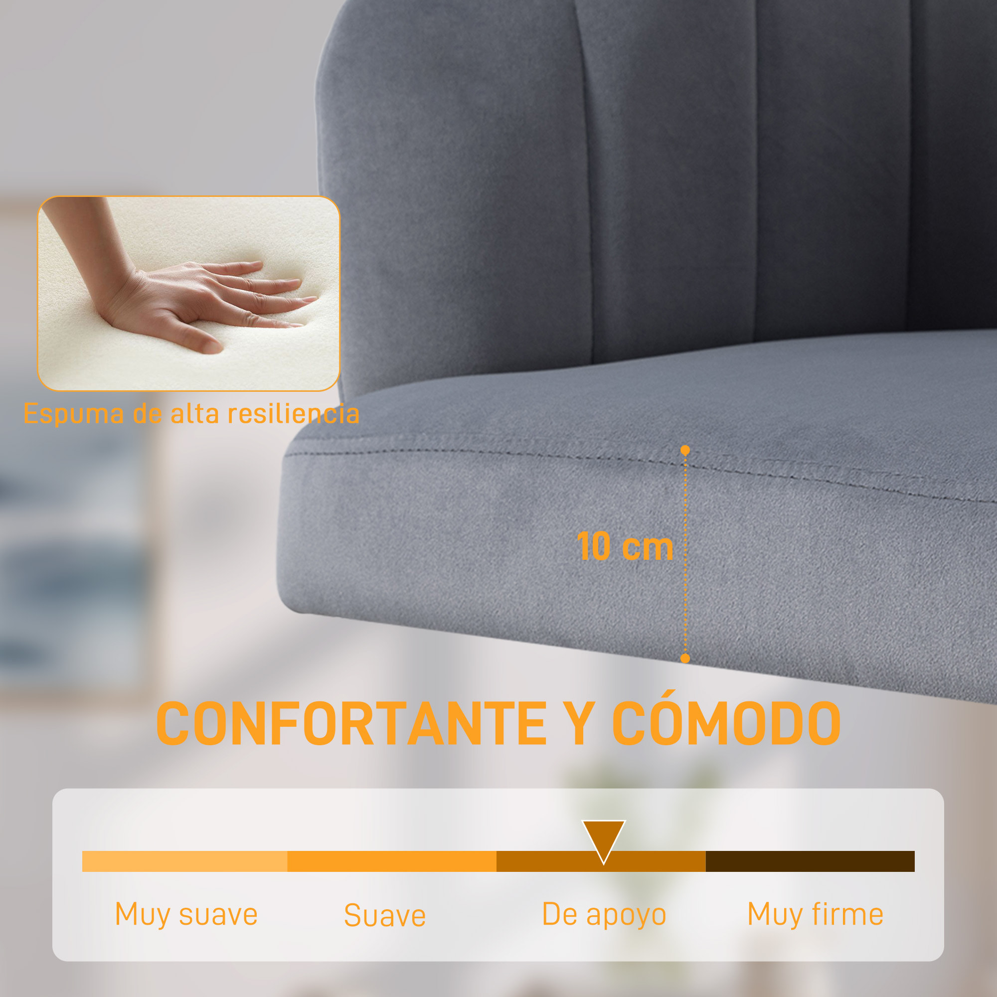 Silla de Oficina con Ruedas, Silla de Escritorio de Terciopelo con Respaldo Acolchado con Costuras, Asiento Ancho, Altura Ajustable, Espuma de Alta Resiliencia, para Casa, Oficina, Gris