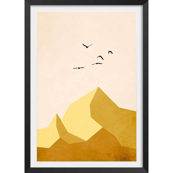 Affiche graphique ""Zugspitze Montagne"" Affiche + cadre en bois - Noir