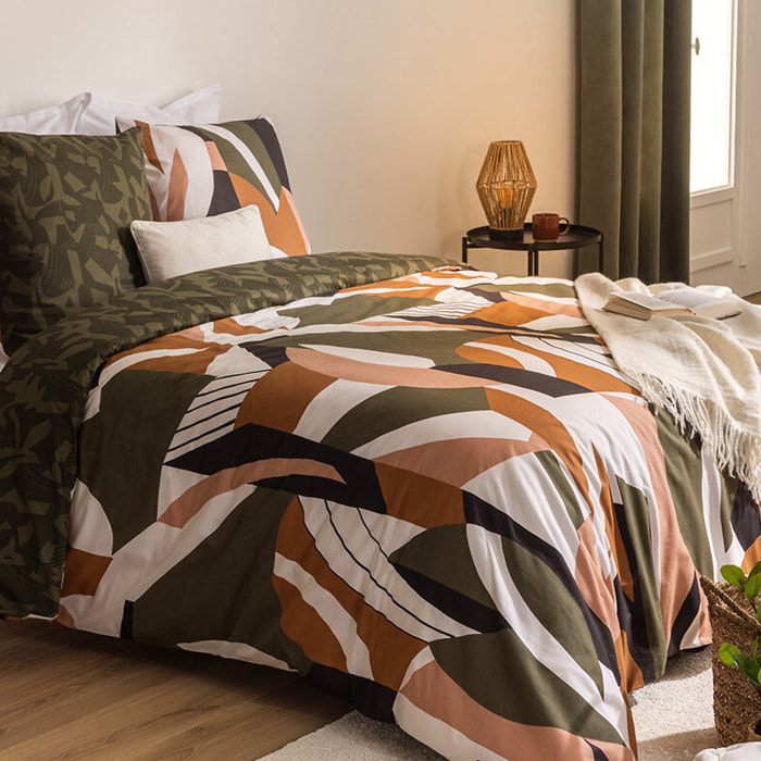 Parure de lit imprimée "Arik" en coton 240x220cm vert kaki