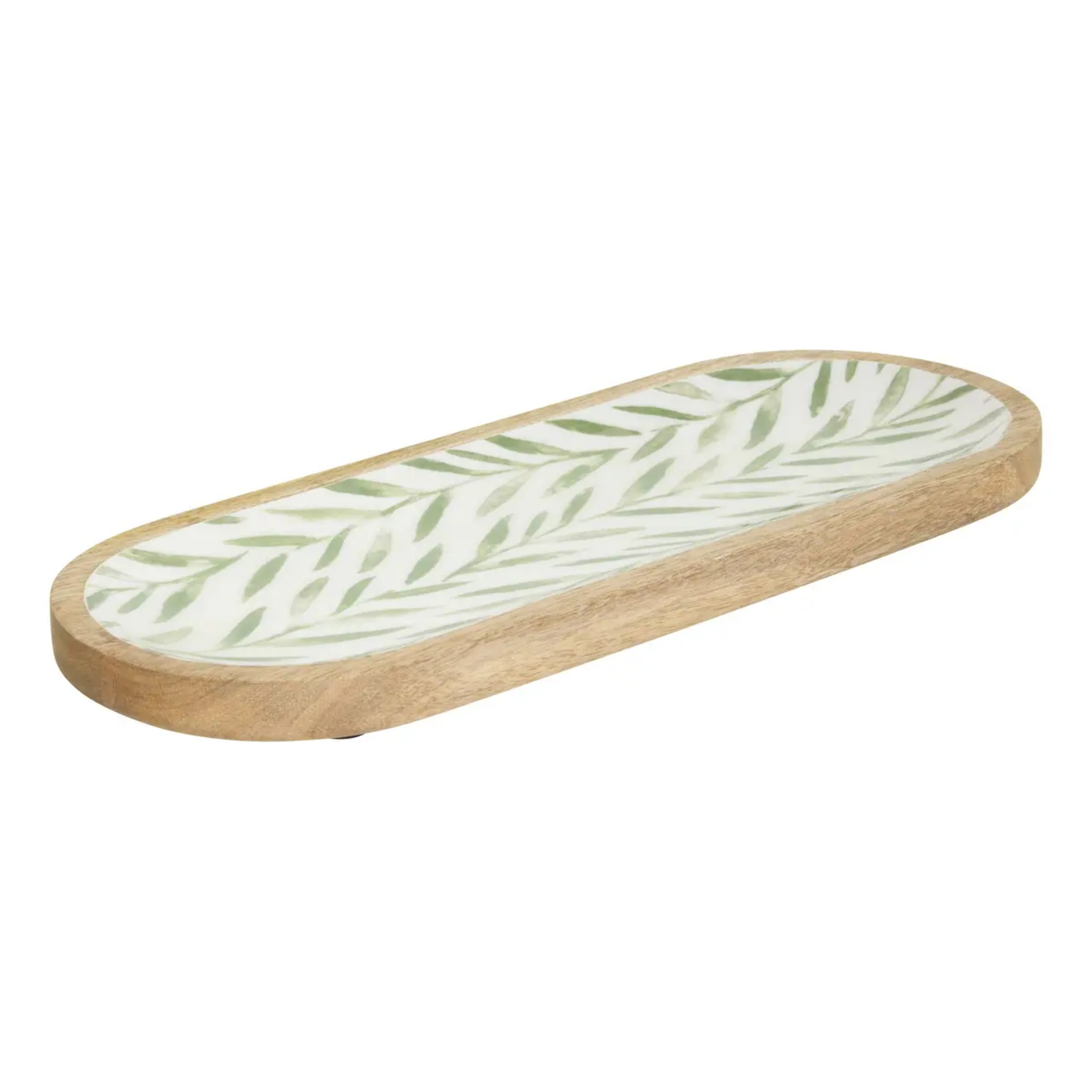 Plat Inaya 40x15cm vert olive et manguier