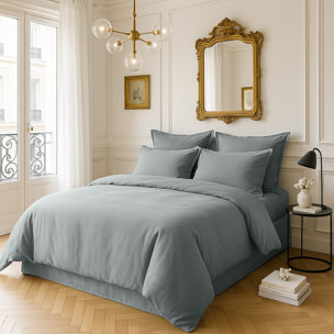 Drap housse - bonnet:30cm 100% satin de coton lavé 105 fils celadon