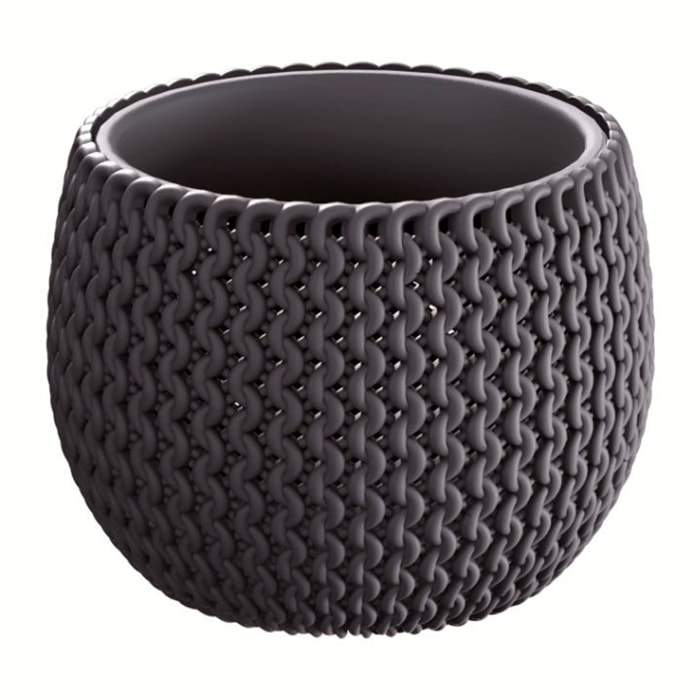 2x maceta redonda con deposito splofy bowl de plastico en color antracita 23,9 (largo) x 23,9 (ancho) x 16,1 (altura) cm