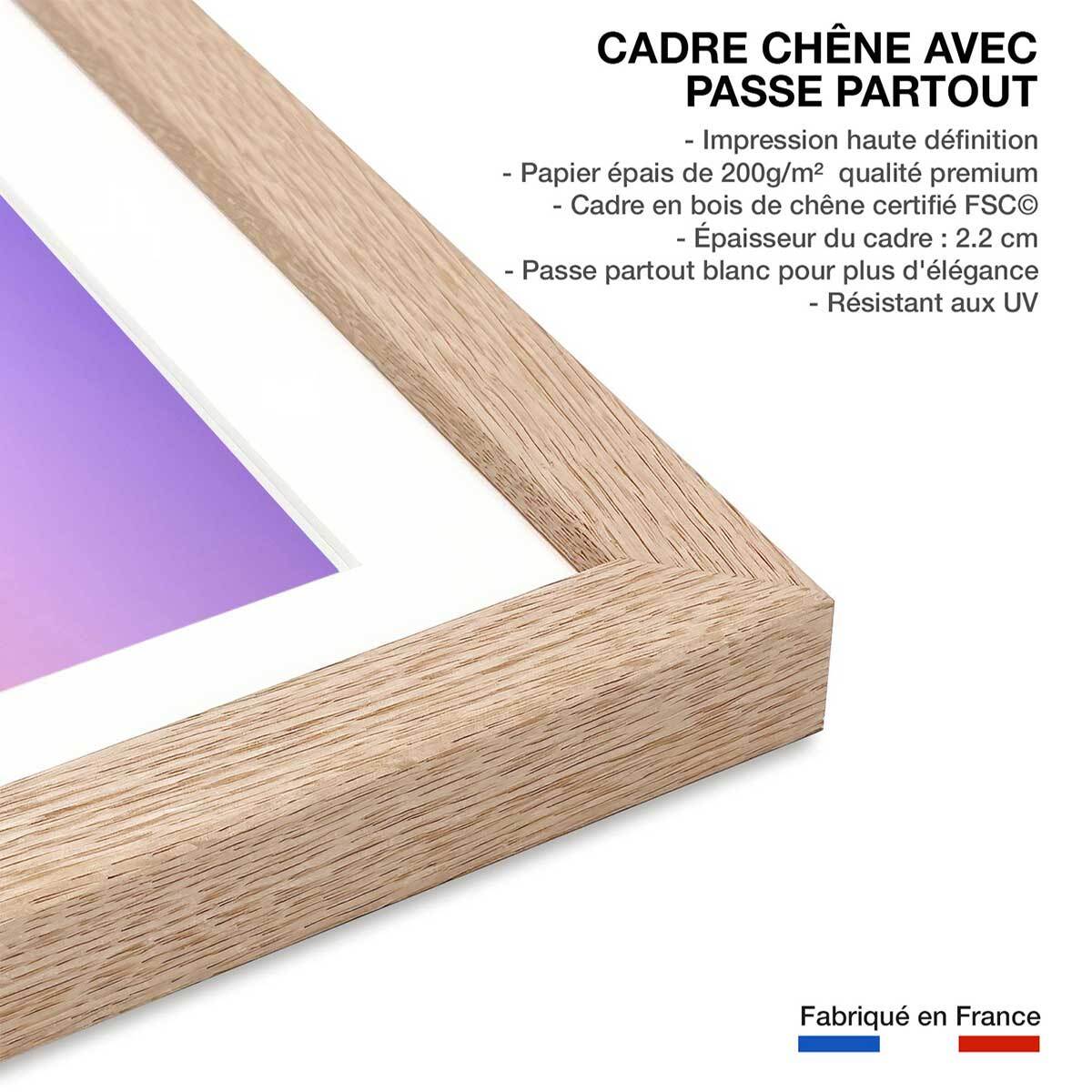 Affiche animaux Morning Flamingo Affiche + cadre en bois - Chêne