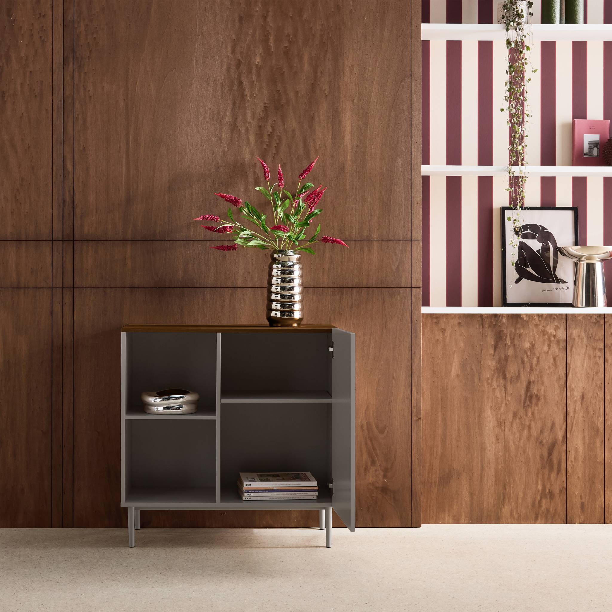 Buffet, meuble de rangement métal et décor bois 1 porte 80cm ASHTON