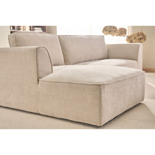 Canapé d'angle gauche design en tissu effet velours texturé beige 3 places GRAMMY