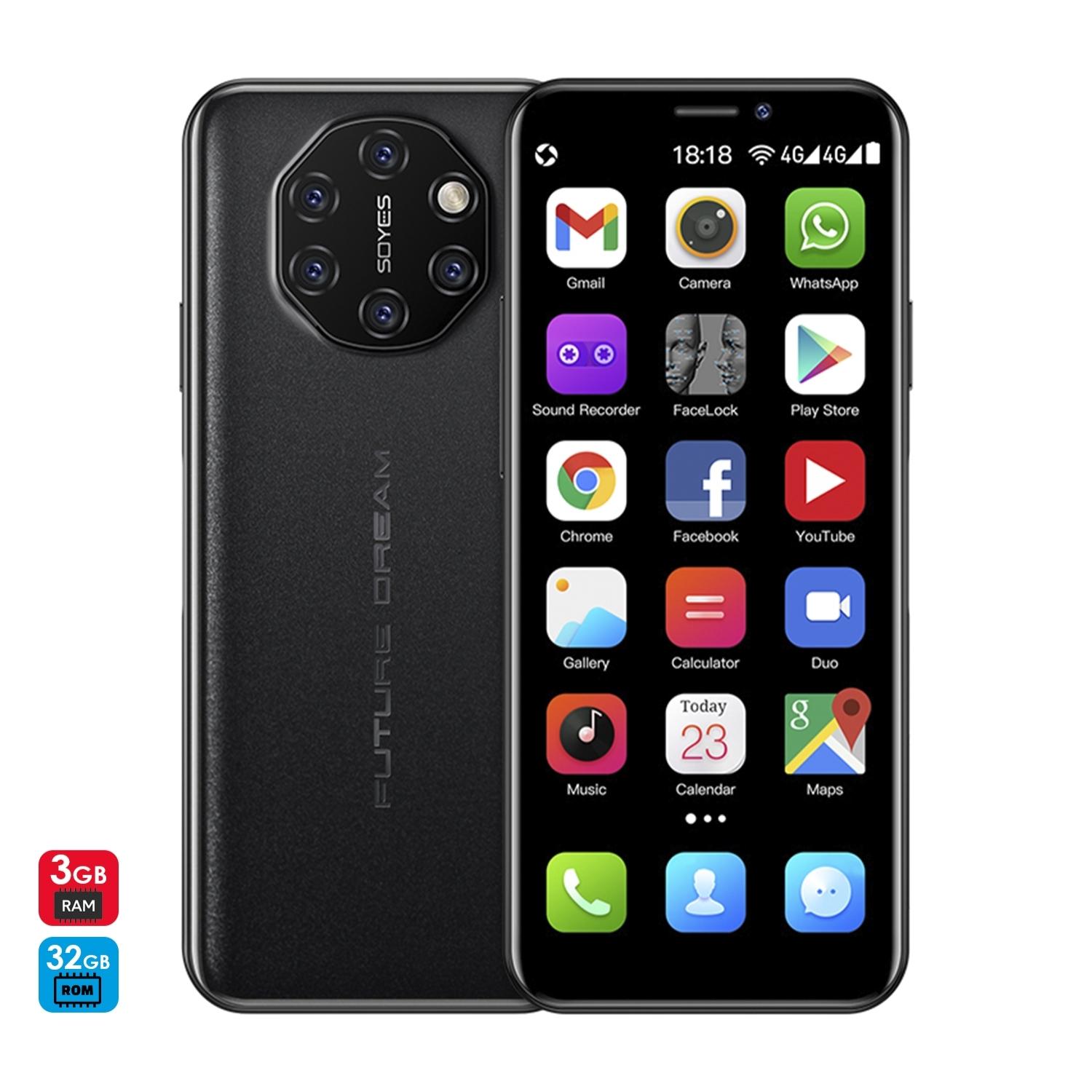 DAM Mini smartphone S10i 4G, Android, 3GB RAM + 32GB. Schermo da 3,46''. Doppia scheda SIM. 4,5x1,2x10,2 centimetri. Colore nero