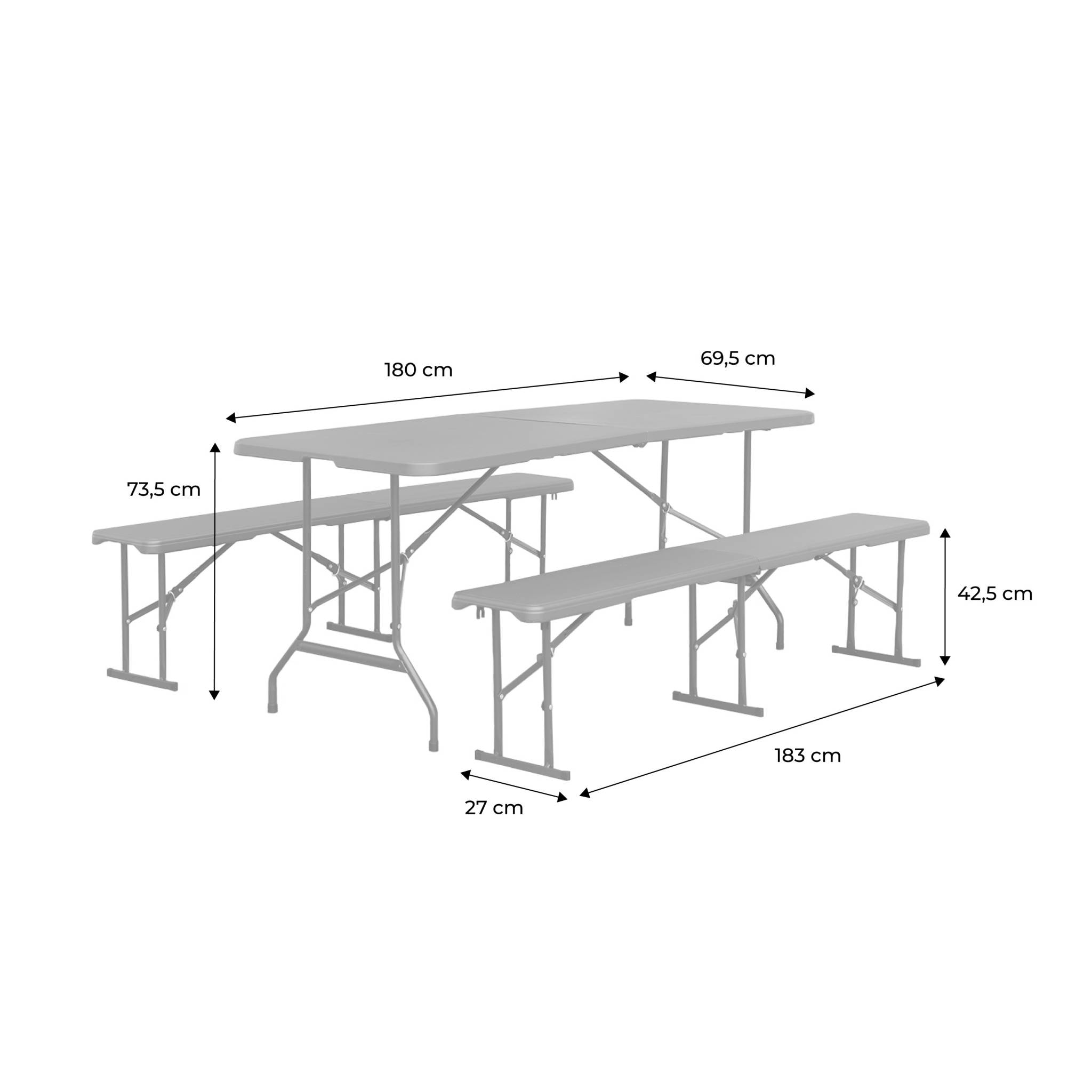 Table + bancs de réception pliante plastique SET DE RÉCEPTION (TABLE + BANCS) FIESTA