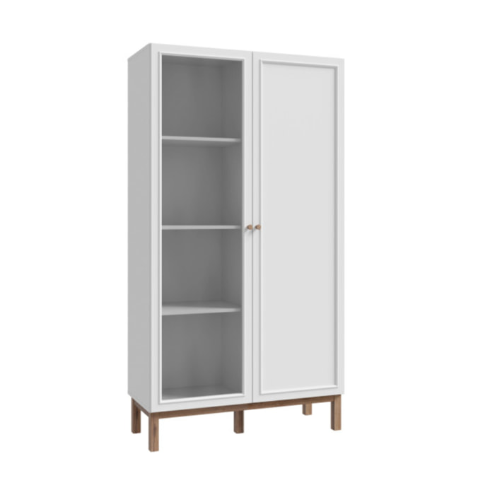 Armoirette décor chêne et gris clair vitrée 185 cm 2 portes - PENNY