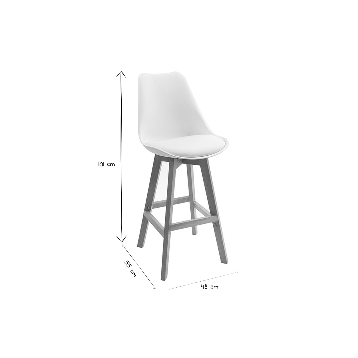 Tabourets de bar design blanc et bois H65 cm (lot de 2) PAULINE