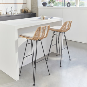 Tabouret de bar métal et rotin 75cm (lot de 2) CAHYA