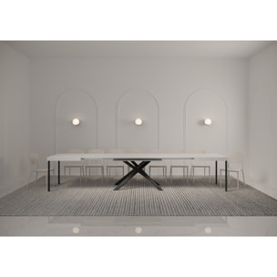 Table extensible 90x140/400 cm Karida frêne blanc pieds anthracite