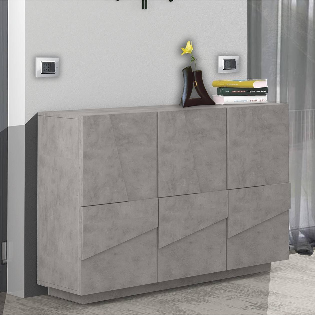 Mobile da ingresso a 3 ante e ripiani interni, Made in Italy, Entratina moderna, Credenza per atrio, cm 121x38h86, colore Grigio Ardesia