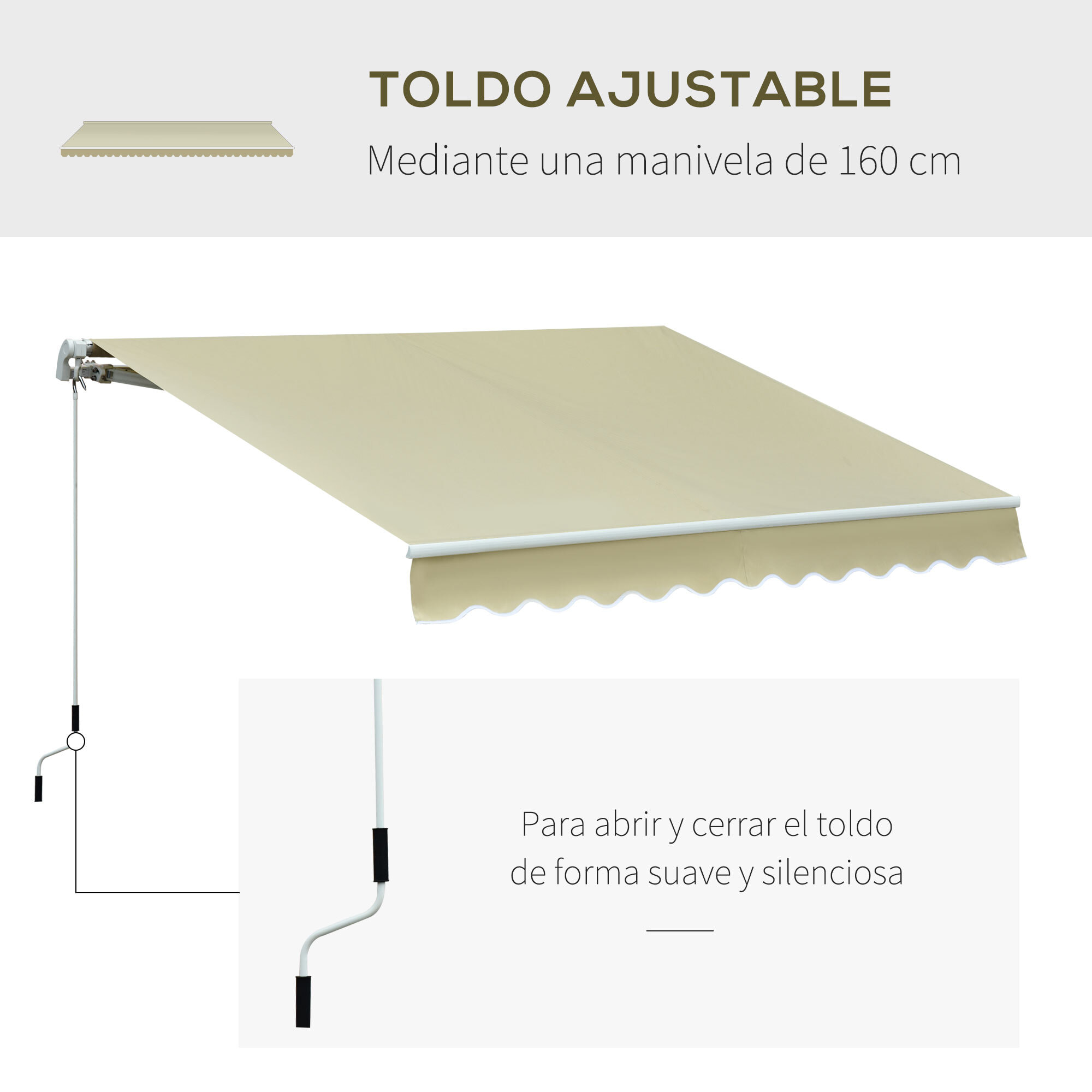 Toldo con ángulo Ajustable de Aluminio 2.95x2.5m Crema