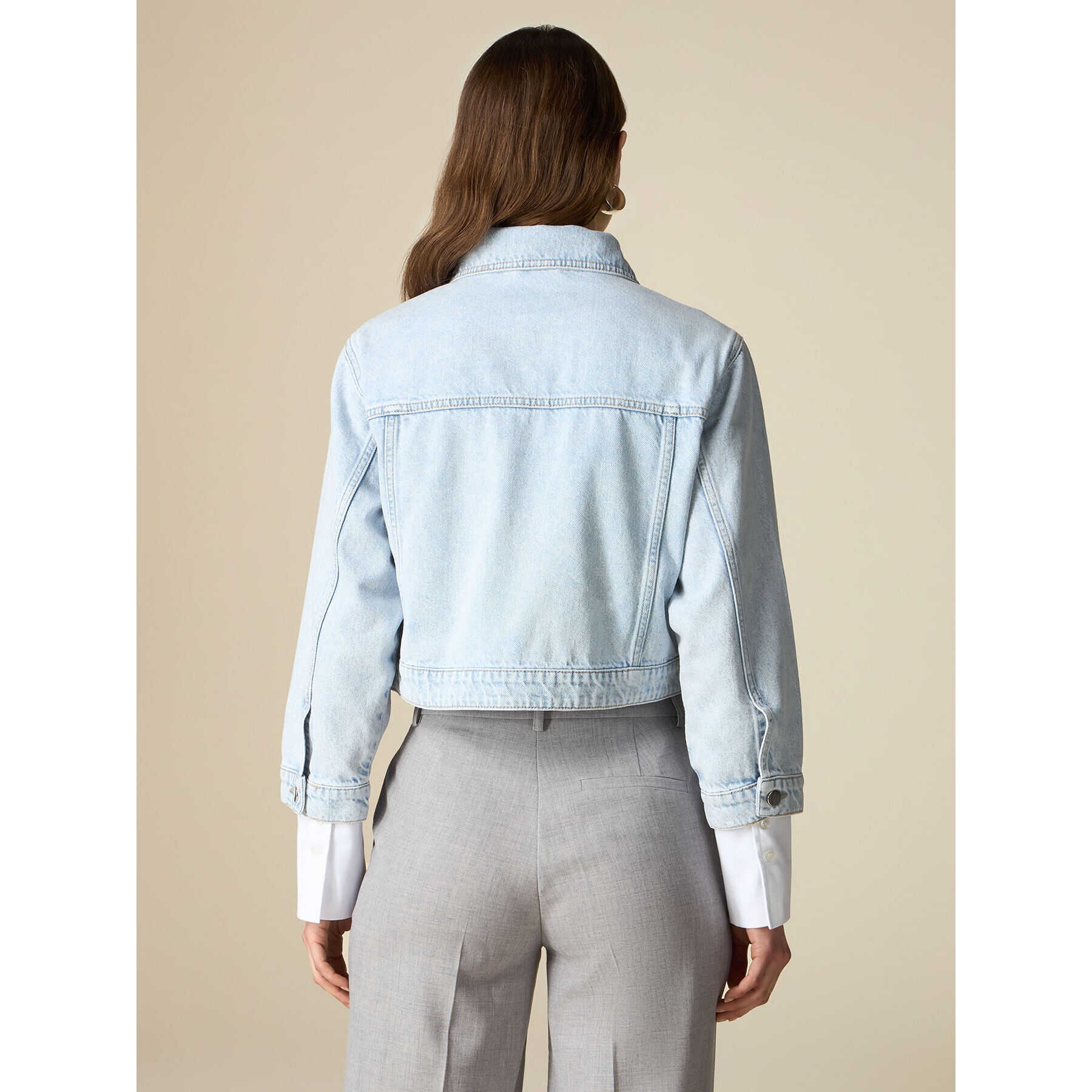 Oltre - Giubbotto in jeans cropped con cristalli - Azzurro