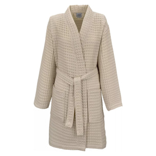Peignoir femme pur coton 240 g/m² nid d'abeille beige Detente naturel