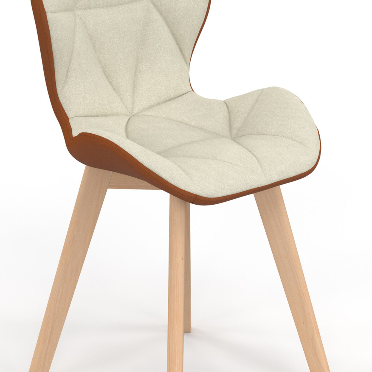 Chaises Gladys en tissu beige et camel et pieds bois - lot de 4