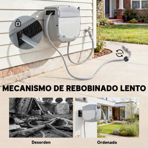 Enrollador de Manguera para Jardín 10+1 m con Boquilla de 2 Modos, Carrete de Manguera de Jardín de Pared con Bloqueo Automático y Retracción Controlada, Soporte Orientable 180°, Gris