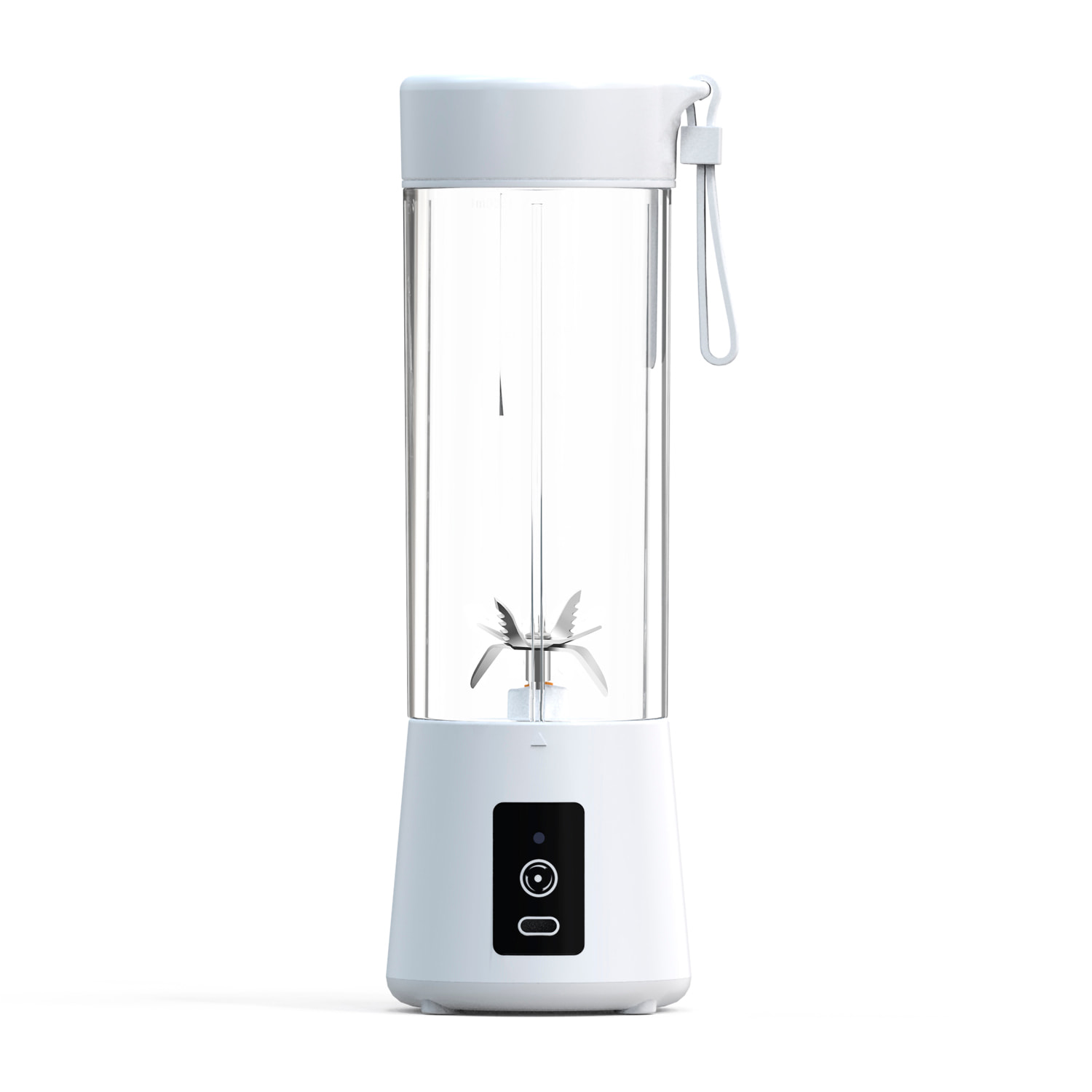 Batidora portátil A6 de 450 ml con 6 cuchillas de acero inoxidable y motor de 150W. Compacta, con batería recargable de 4000 mAh y fácil de transportar.