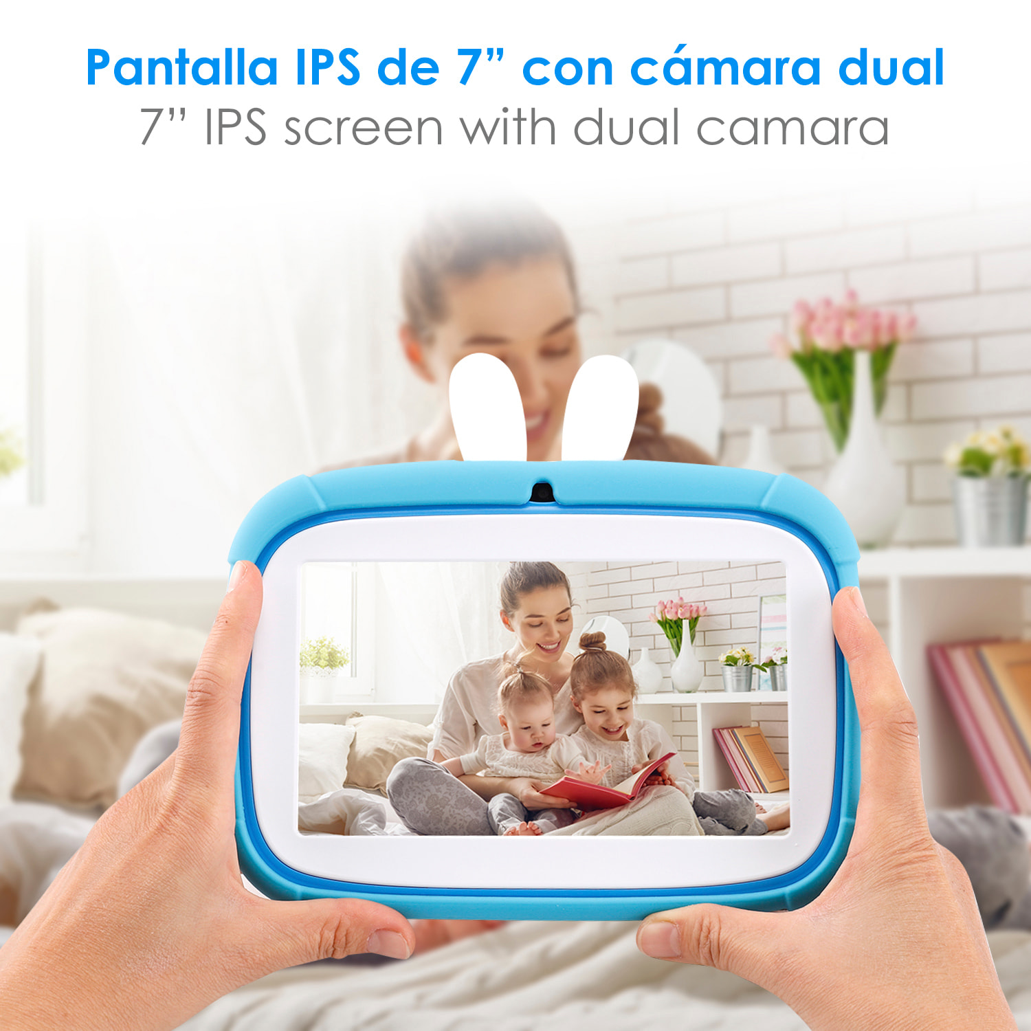 DAM Tablet Infantil A133 WiFi. SO Android 11. Pantalla 7'' 1024x600px. Quad-core ARM Cortex™ A53. 2GB RAM + 32GB. Doble cámara. 20x2x18,5 Cm. Color: Azul