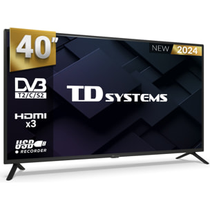 Televisor 40 Pulgadas Full HD, USB Grabador reproductor, Sintonizador digital DVB-T2/C/S2 - TD Systems PRIME40C19F