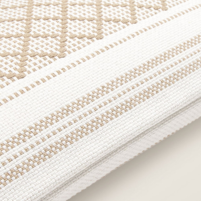 Funda de cojín tejido rombos con borlas Diami color marron beige Algodón y poliéster