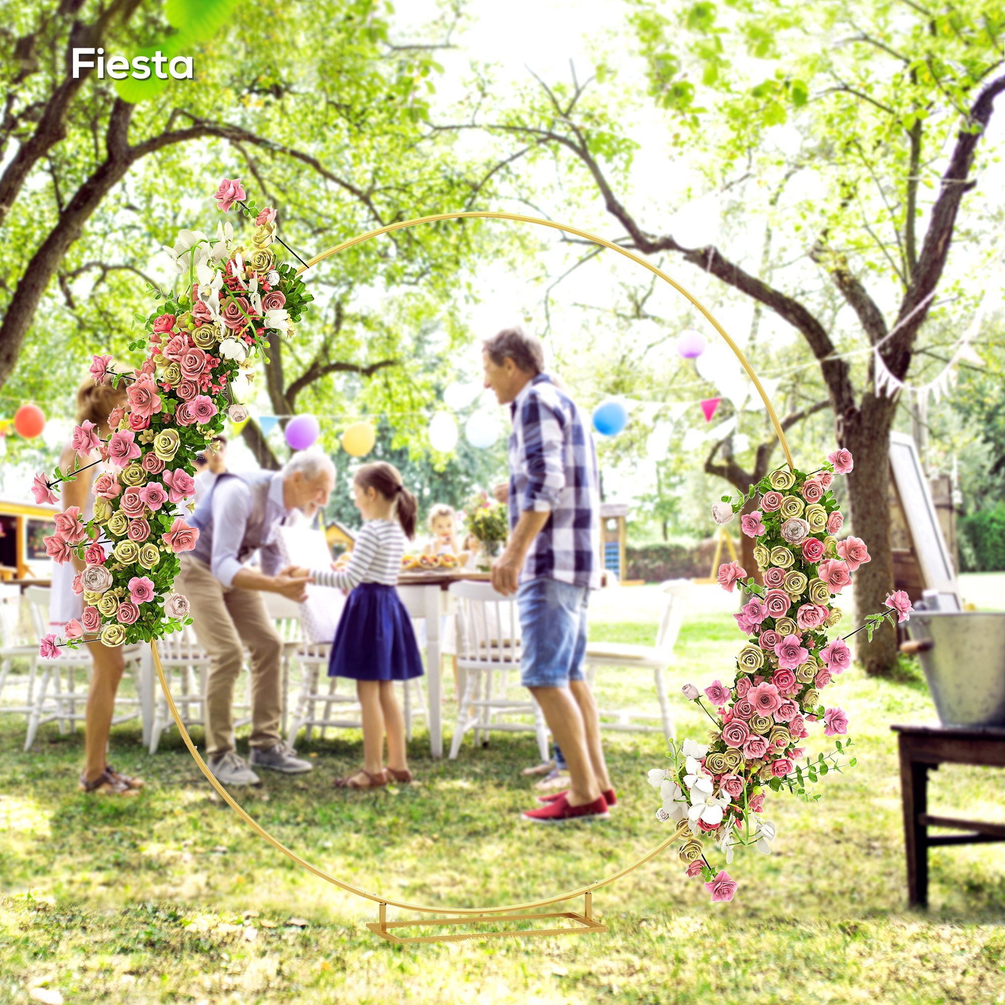 Arco de Jardín de Metal Redondo para Rosas Arco de Boda con Recubrimiento en Polvo Resistente a la Intemperie para Plantas Trepadoras para Decoración Patio Terraza 230x28x234 cm Dorado