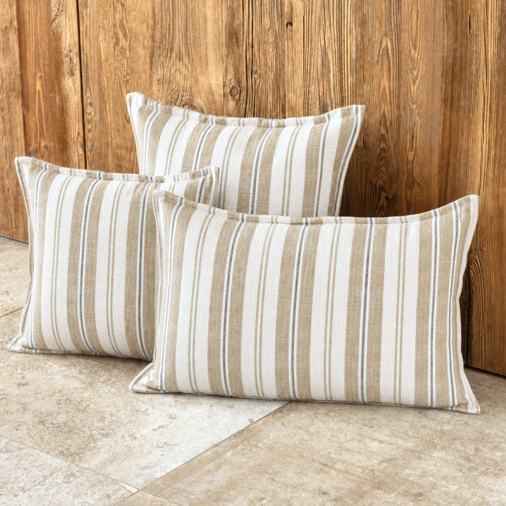 Housse de coussin  recto-verso 100% coton rayures tapissier LOURMARIN - Jaune Ocre