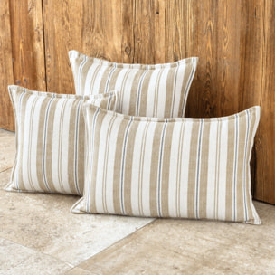 Housse de coussin  recto-verso 100% coton rayures tapissier LOURMARIN - Jaune Ocre